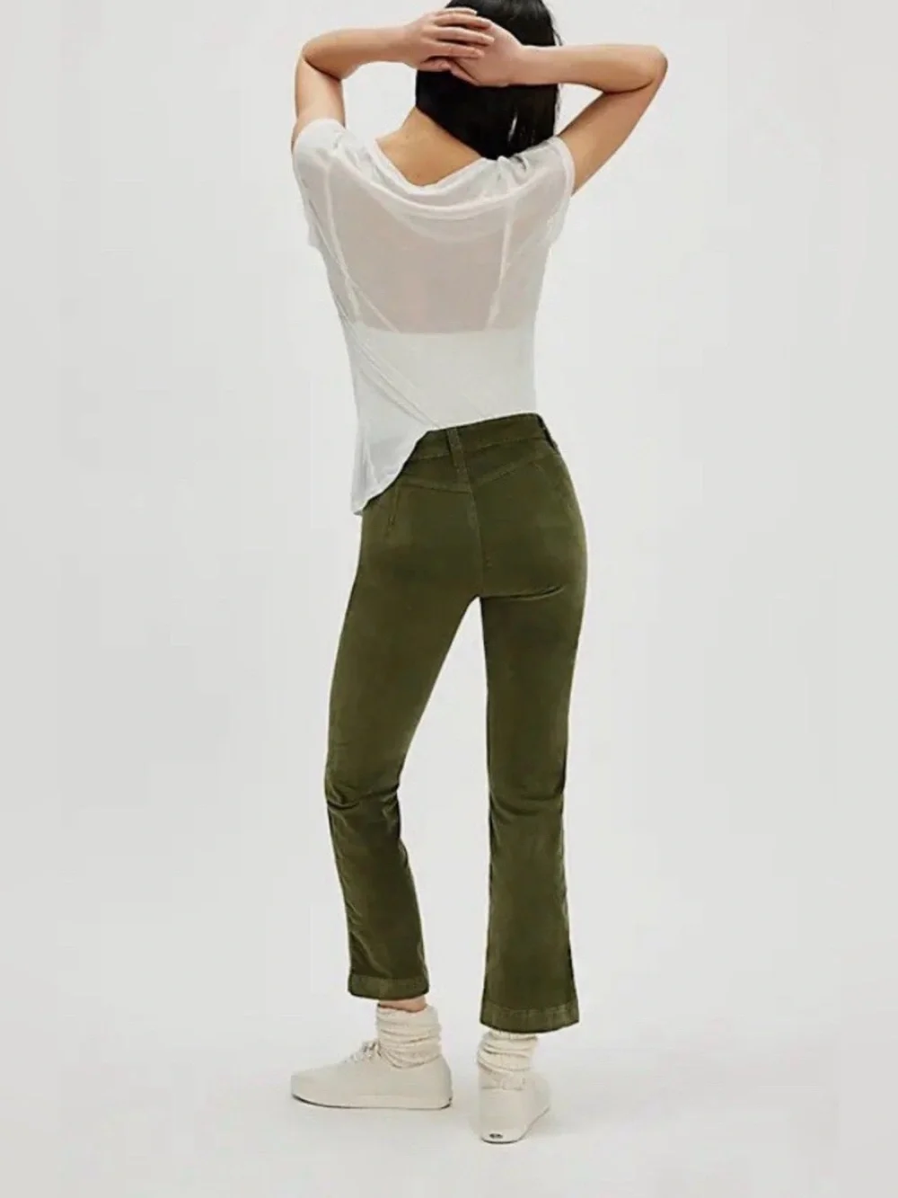 FREE PEOPLE High Time Velvet Kick Flare Pants Chive Green Size 12 NWT